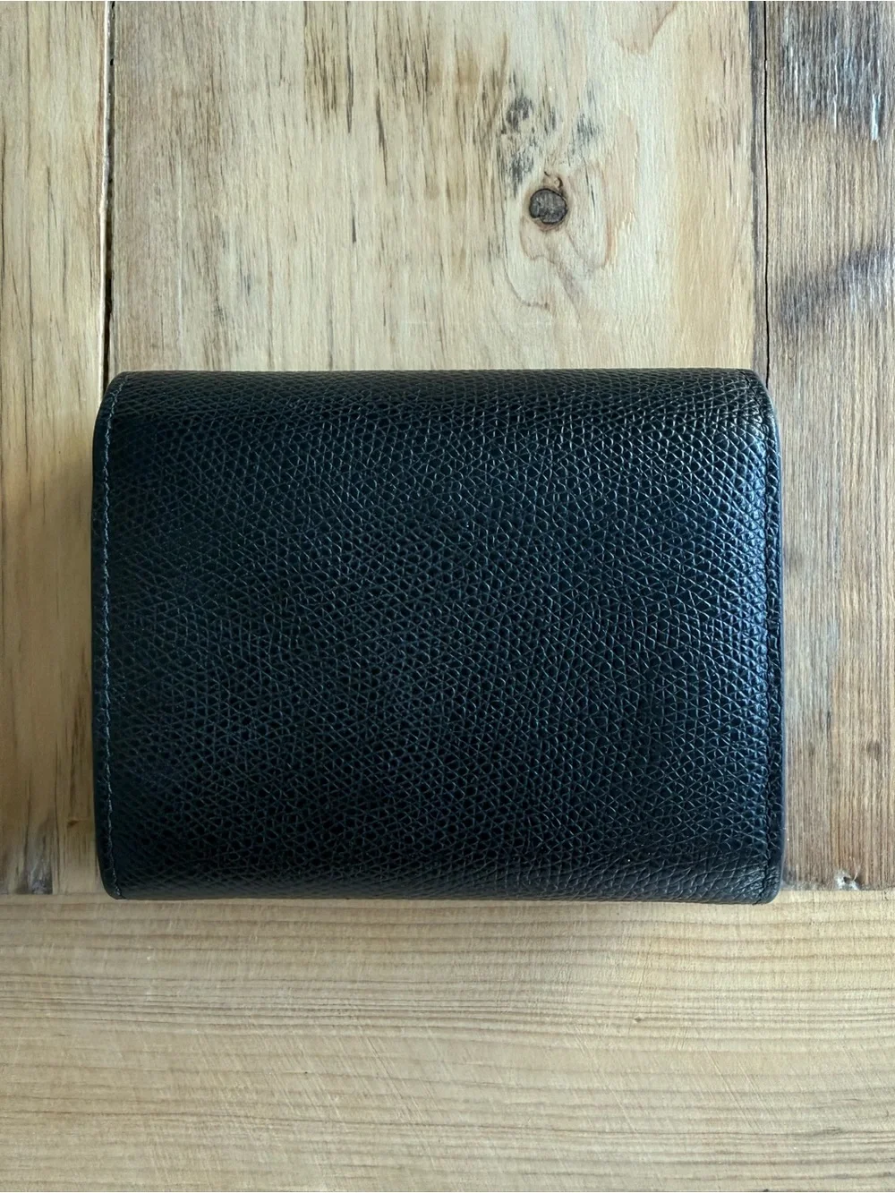 Christian Dior Vintage Saddle Trifold Wallet, Black Leather, Gold D Clasp
